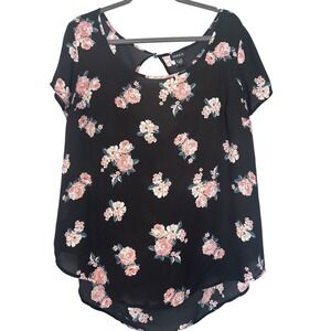 Torrid Floral Print Georgette Drape Back Top Black Size 1 (14/16) Chiffon Flowy